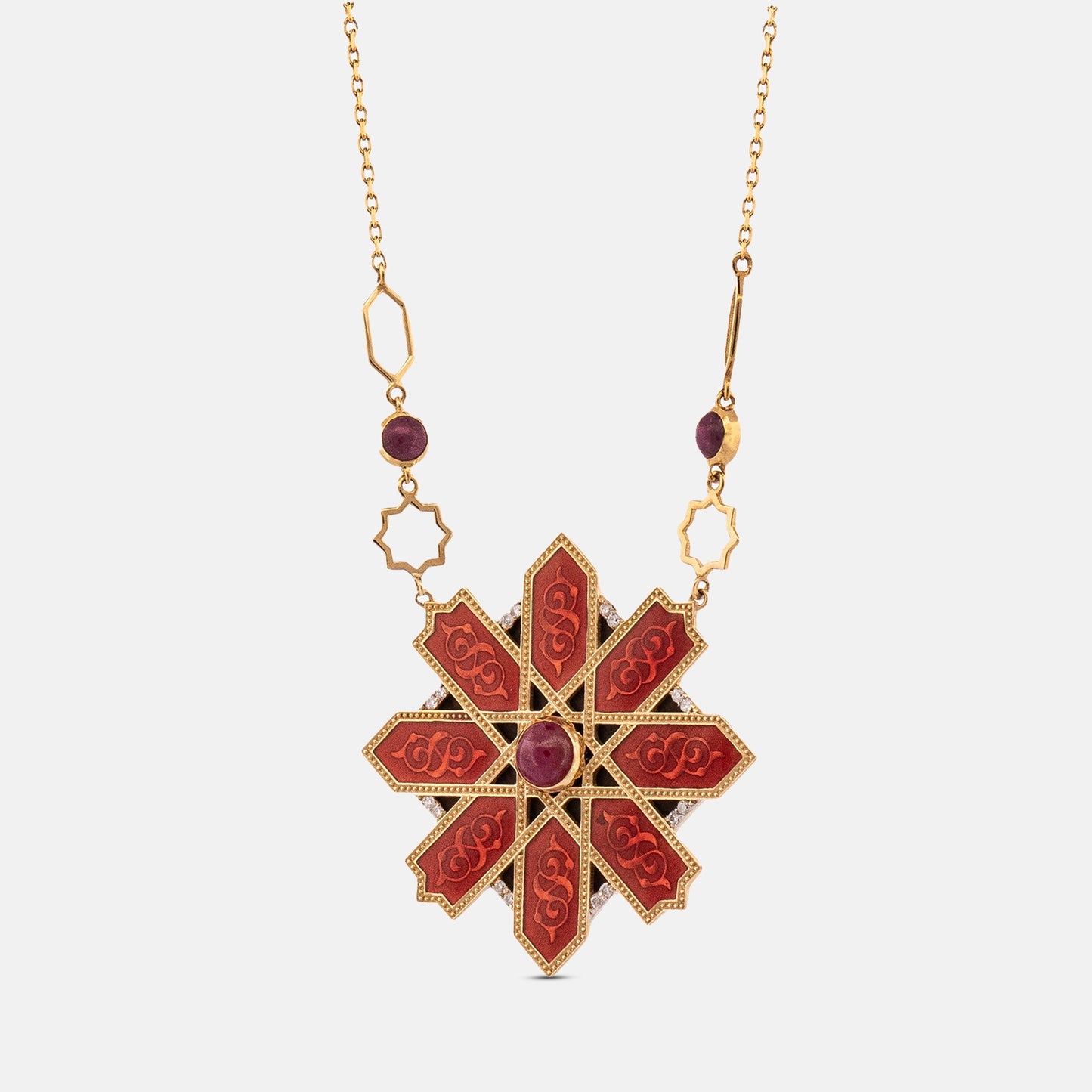 18K Gold Diamond Ruby Necklace