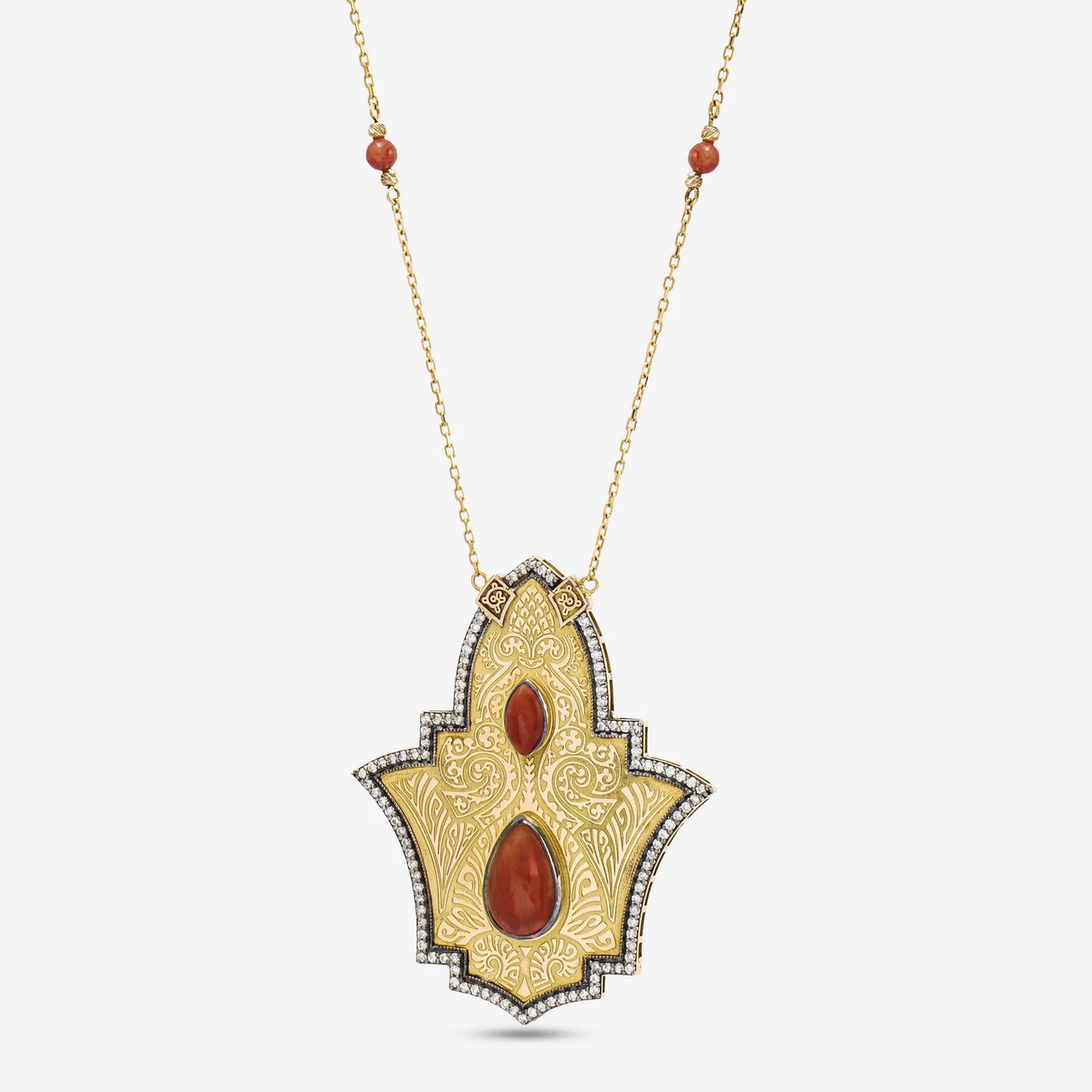 18K Gold Diamond Shahmeran Red Enamel Necklace