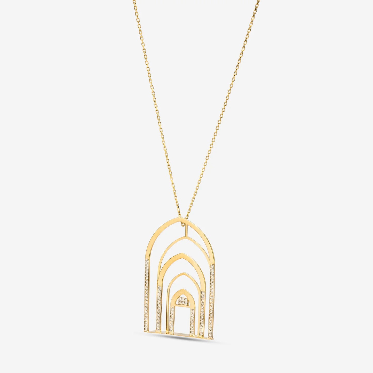 18K Gold Diamond Architectural Column Necklace