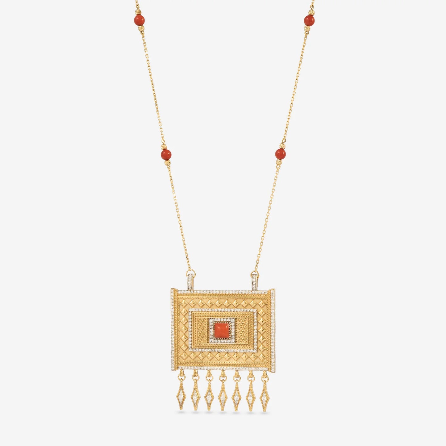 18K Gold Diamond Architectural Box Necklace
