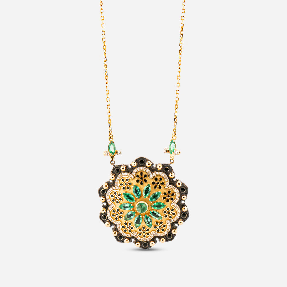 18K Gold Diamond and Emerald Gevher Şad Necklace