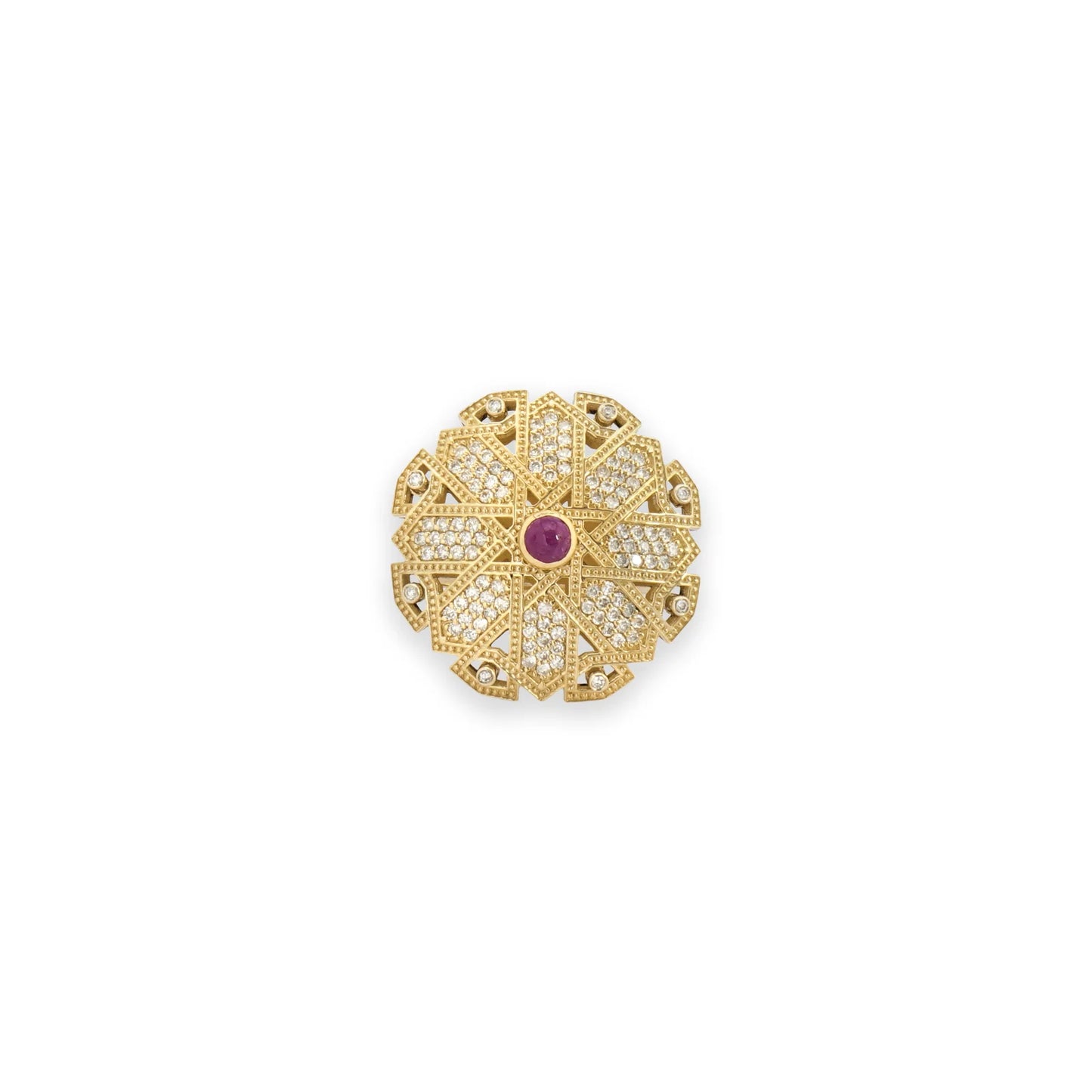 18K Gold Diamond Palace Flower Ruby Ring