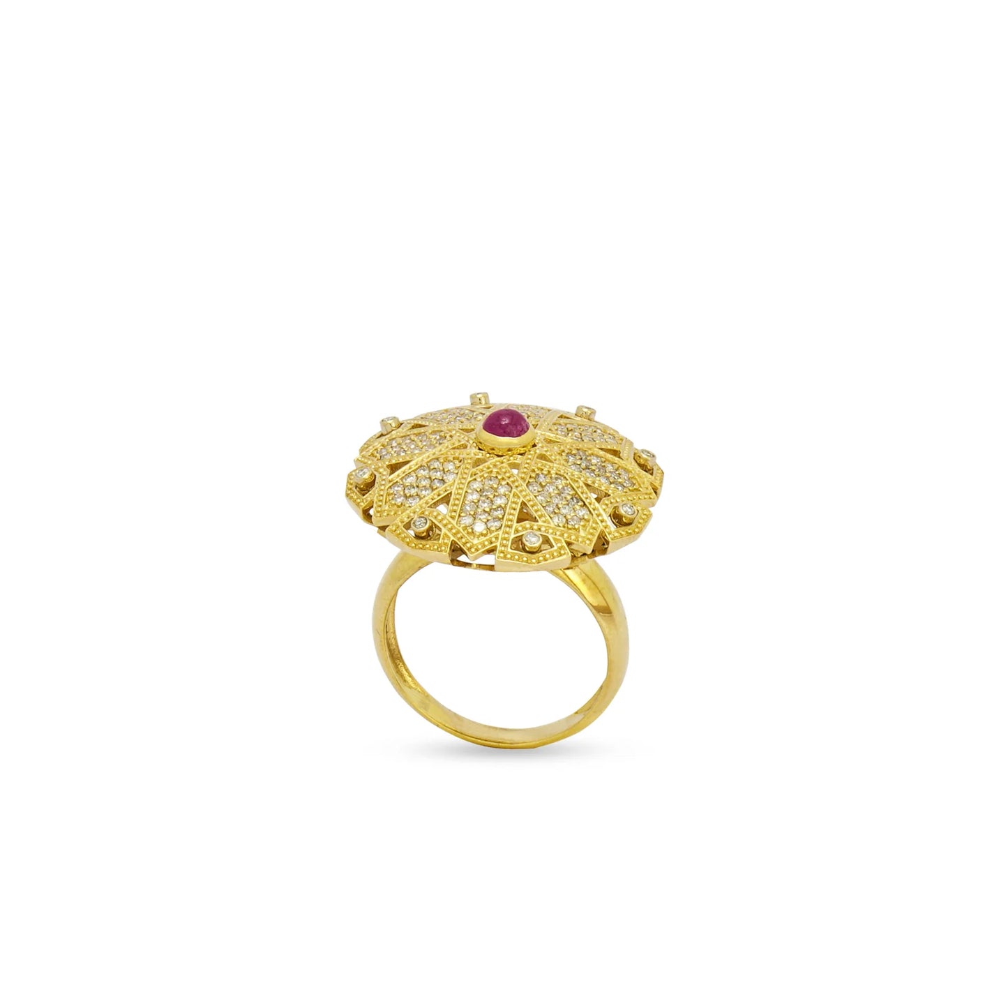 18K Gold Diamond Ruby Dome Ring