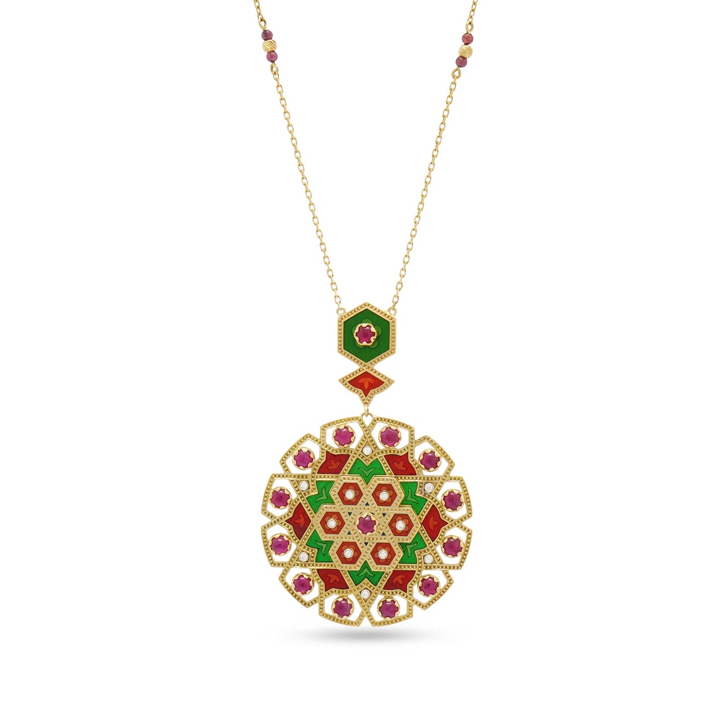 18K Gold Diamond Palace Flower Ruby Necklace