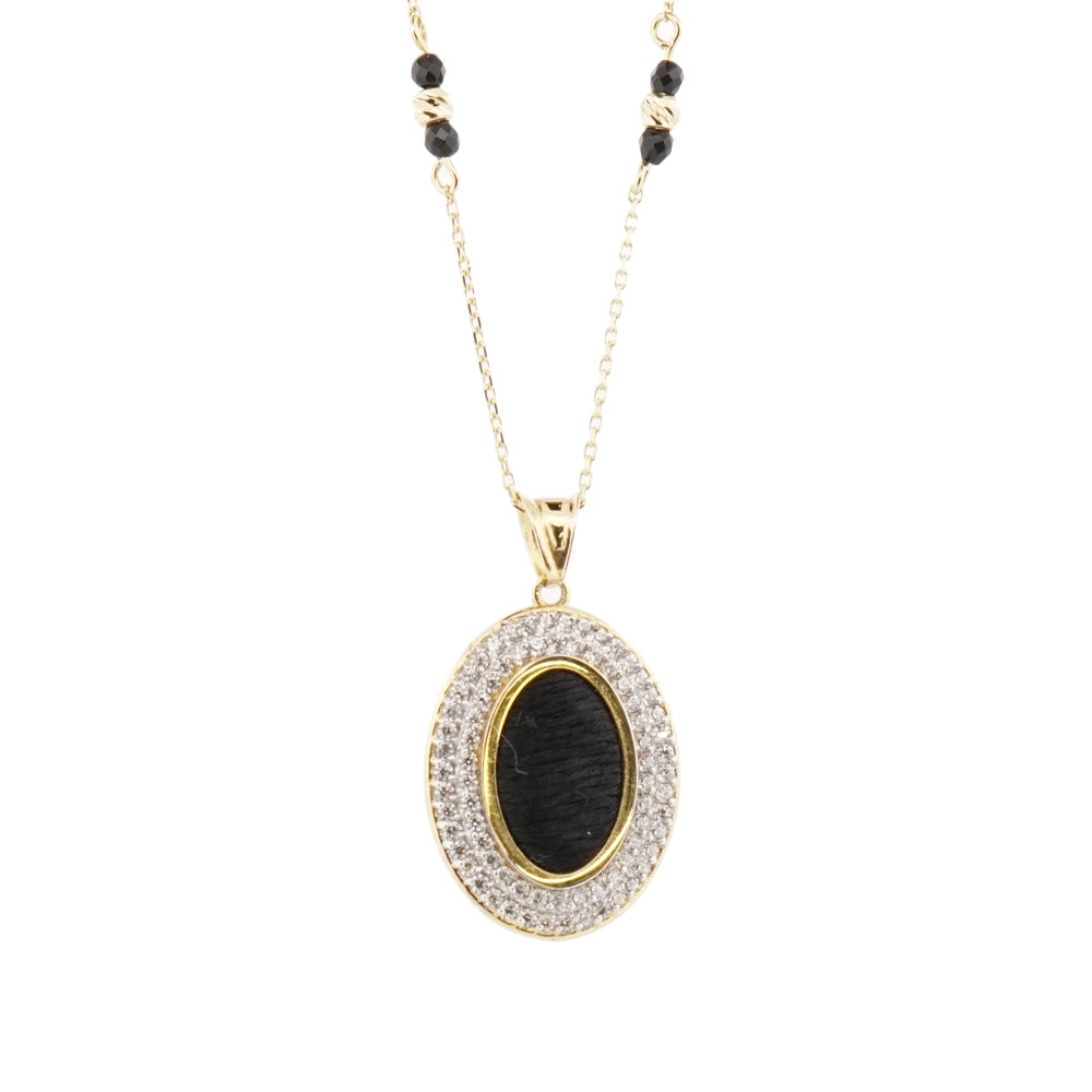 18K Gold Zircon Kiswah Al-Kaabah Oval Necklace