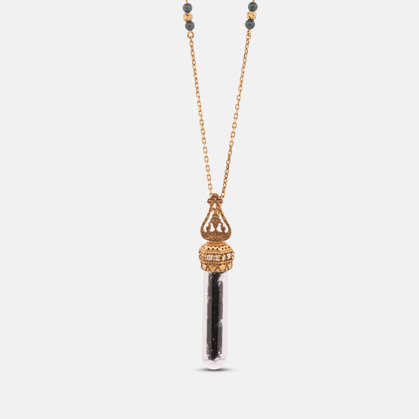 18K Gold Diamond Kiswah Al-Kaabah Glass Tube Necklace