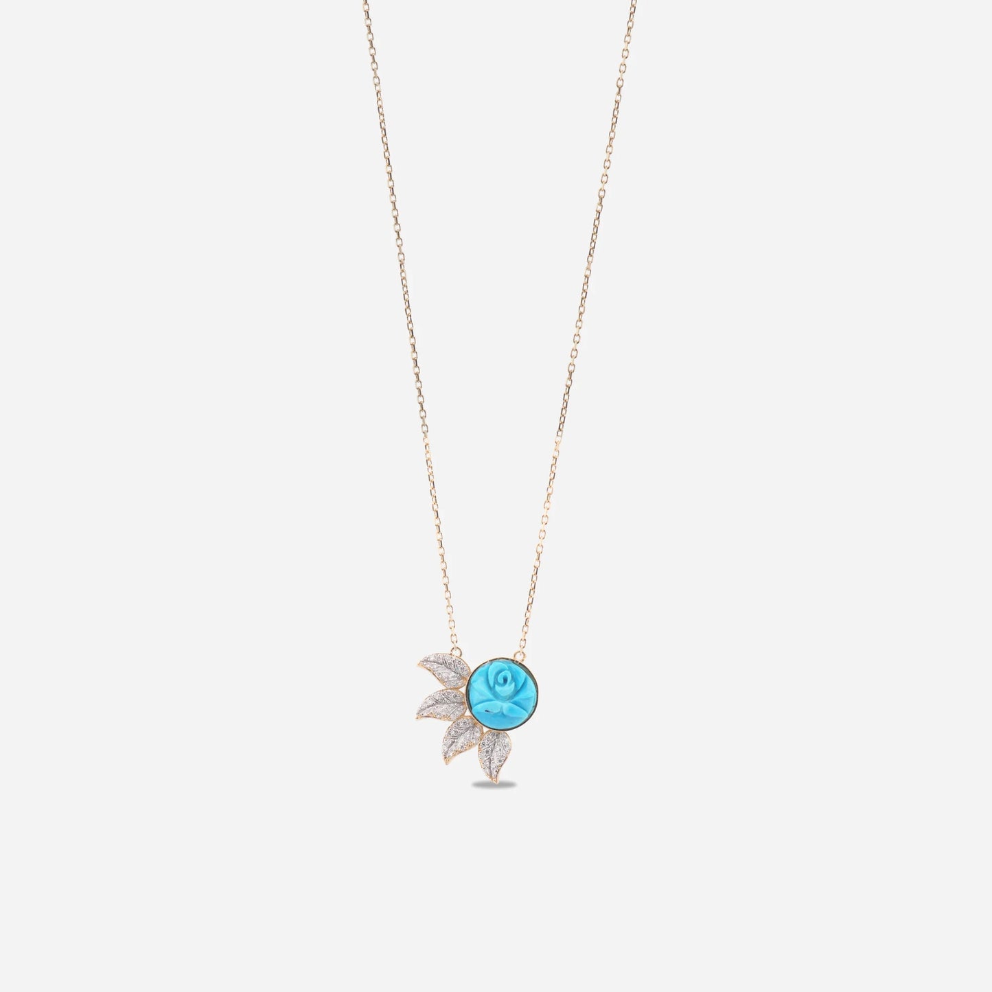 18K Gold Diamond Blue Rose Necklace