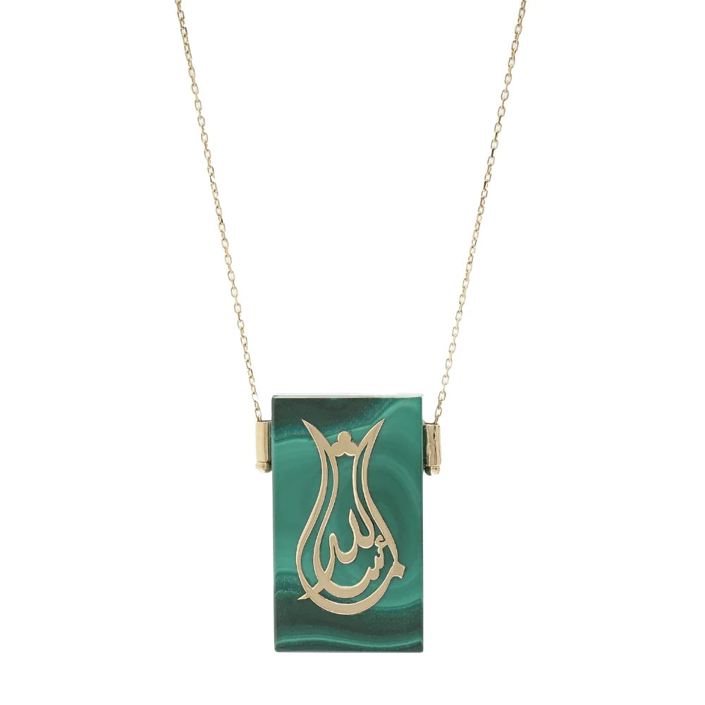 18K Gold Malachite Tulip Motif Necklace