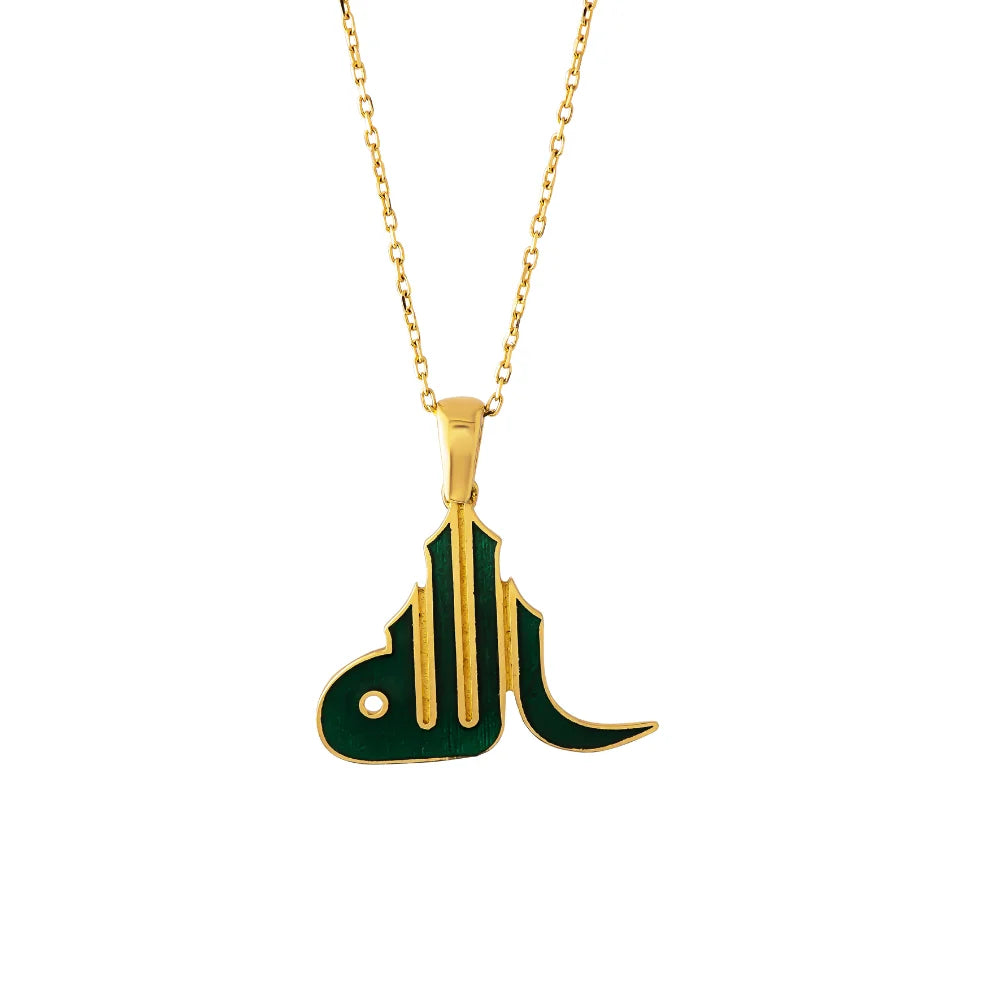 18K Gold Kufi Necklace with Allah Engraving