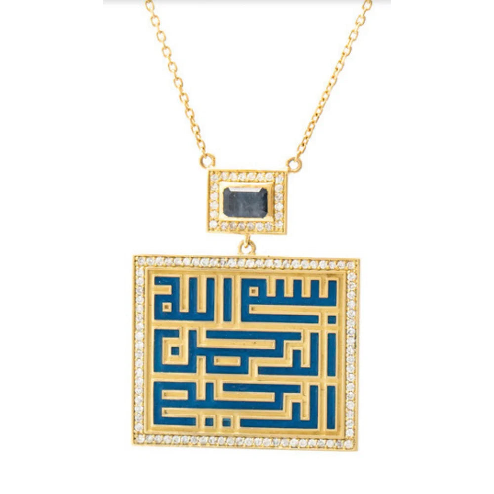 18K Gold Diamond Besmele Sapphire Necklace