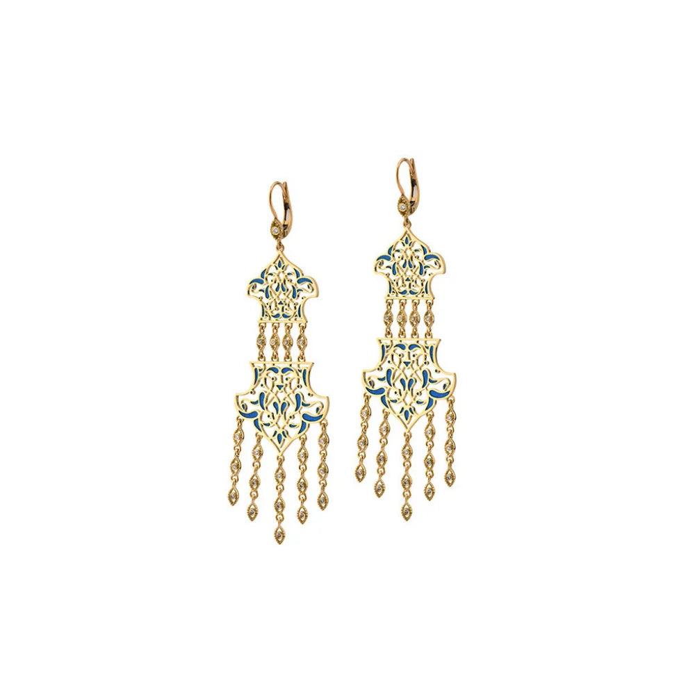 18K Gold Diamond Stained Glass Earrings