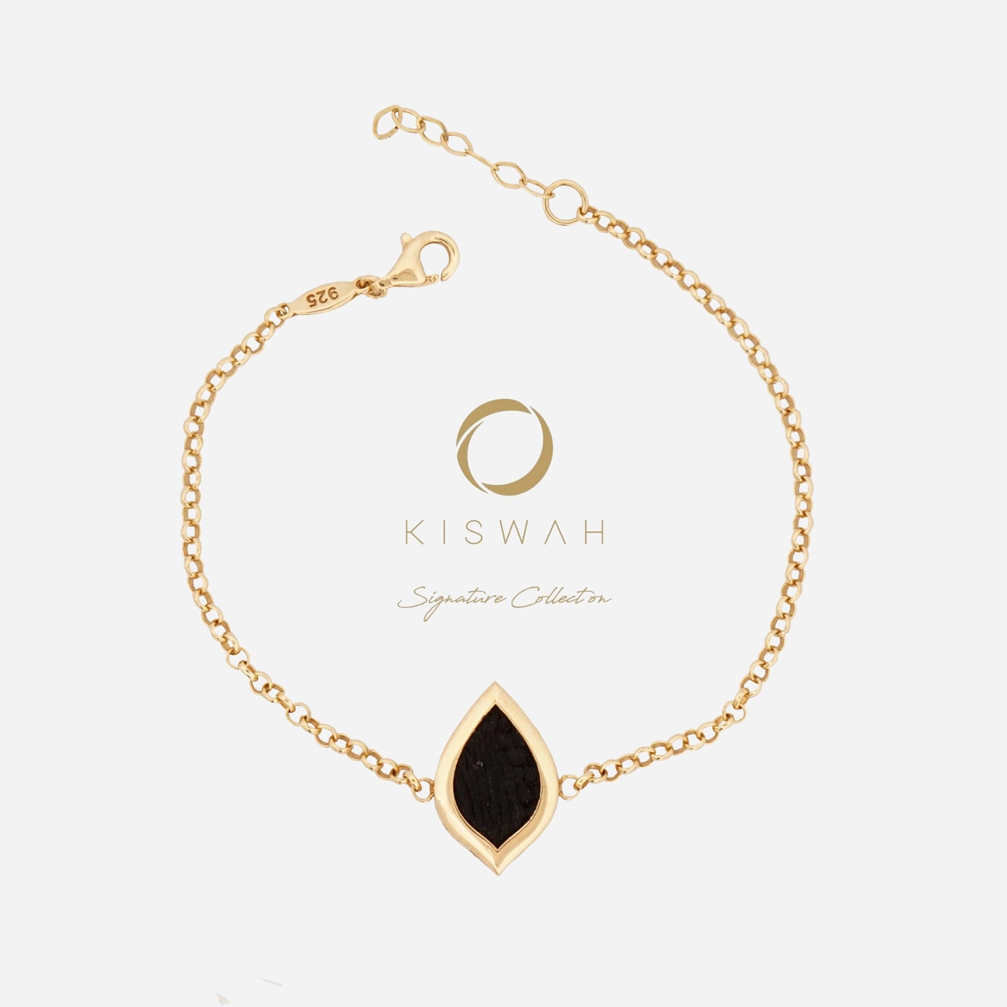 925 Sterling Silver Gold-Plated Zircon Kiswah Al-Kaabah Teardrop El-Hamd Bracelet