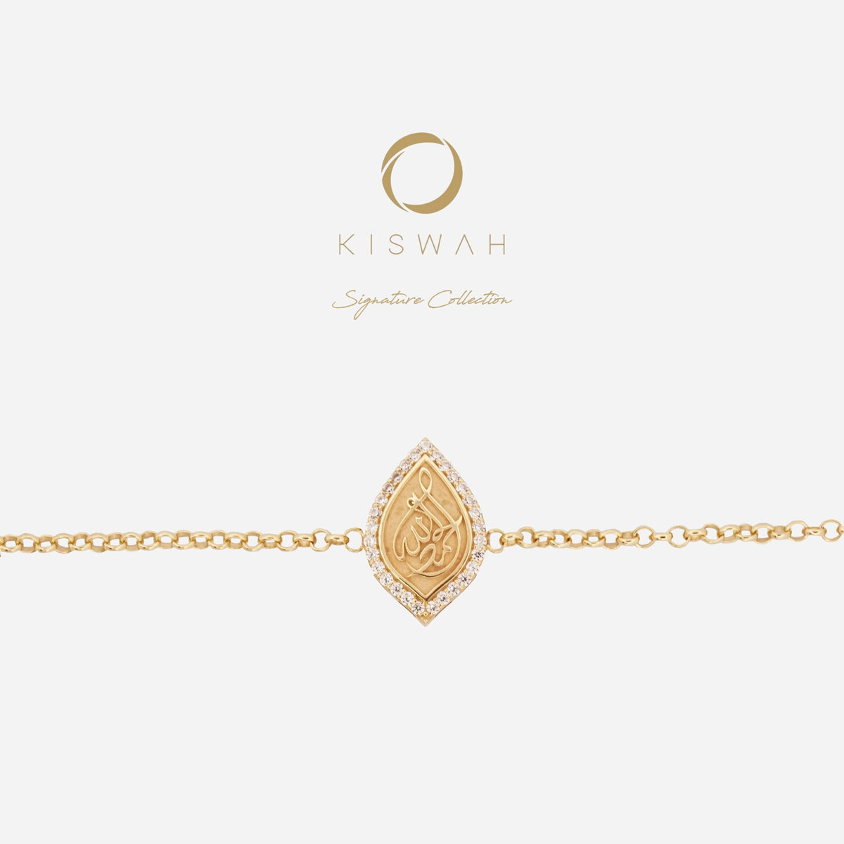 925 Sterling Silver Gold-Plated Zircon Kiswah Al-Kaabah Teardrop El-Hamd Bracelet
