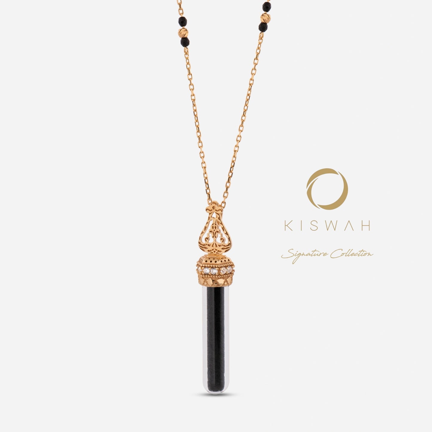 925 Sterling Silver Gold-Plated Kiswah Al-Kabaah Glass Tube Necklace