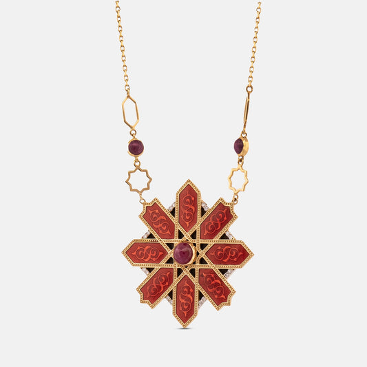 18K Gold Diamond Ruby Necklace