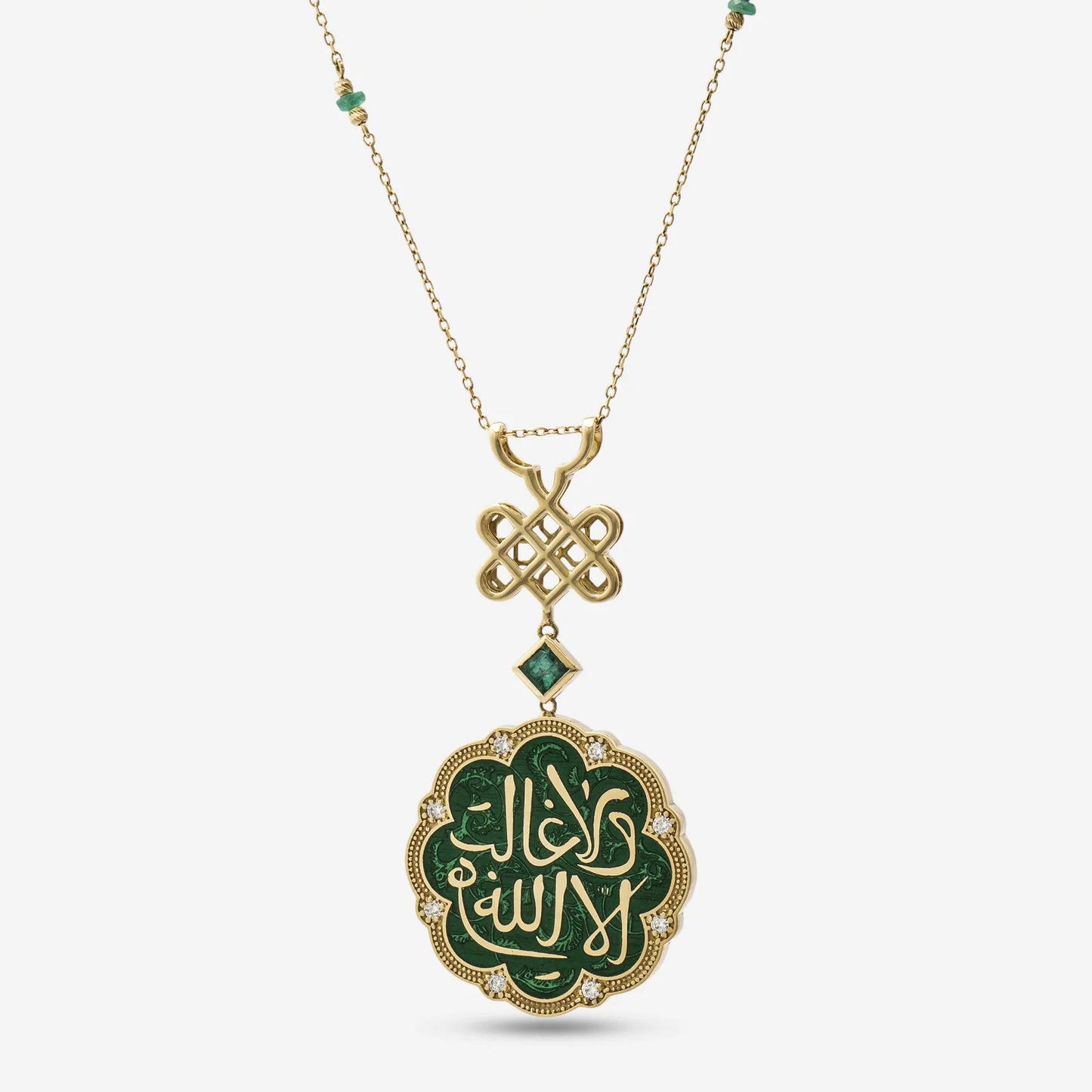 18K Gold Green Enameled Unity Necklace