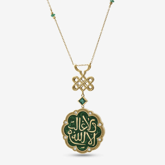 18K Gold Green Enameled Unity Necklace