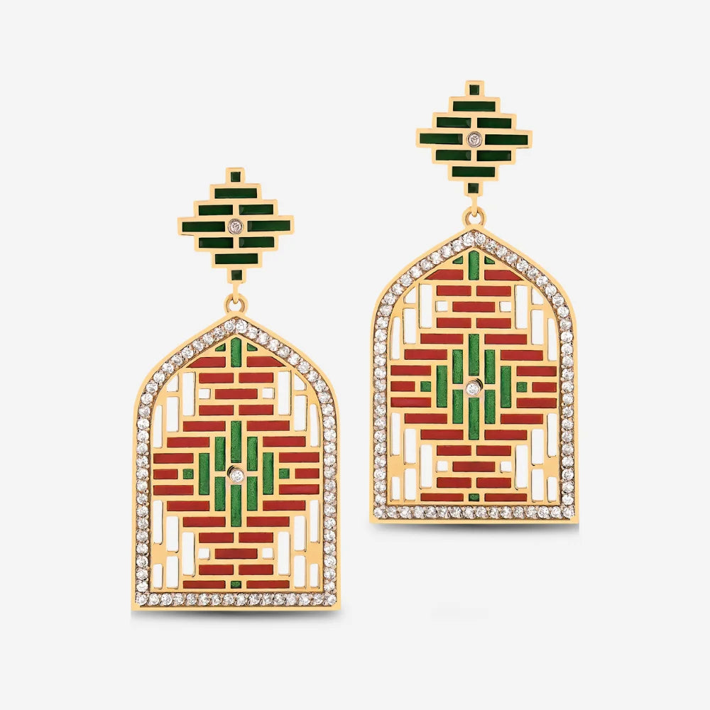 18K Gold Diamond-Studded Magnificent Art Earrings