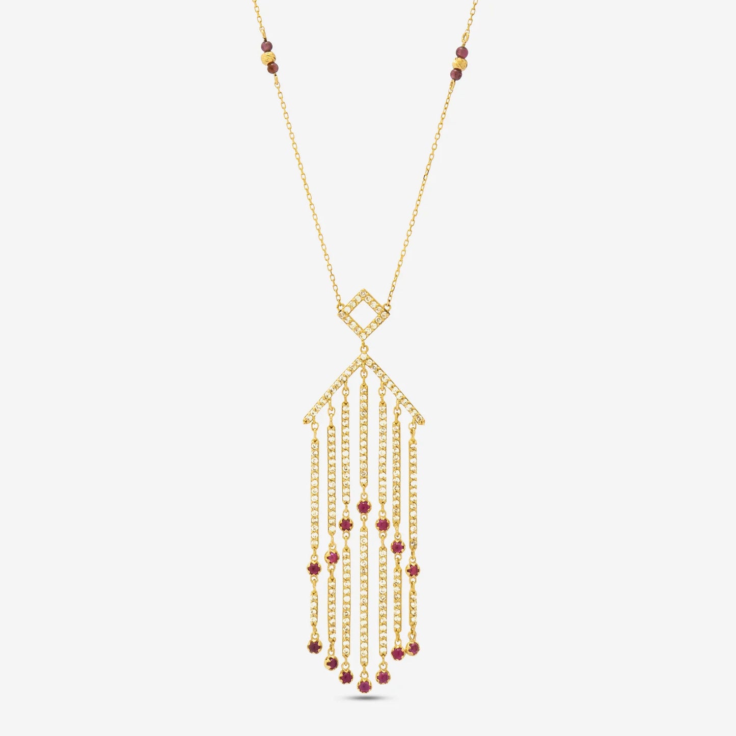 18K Gold Diamond Ruby Tassel Necklace