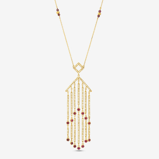 18K Gold Diamond Ruby Tassel Necklace