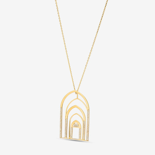 18K Gold Diamond Architectural Column Necklace
