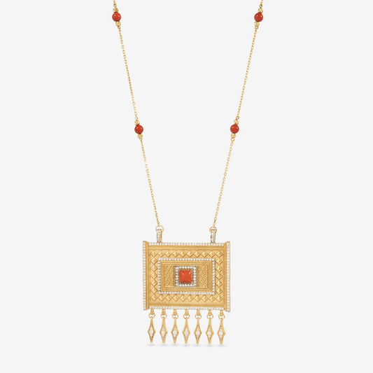 18K Gold Diamond Architectural Box Necklace