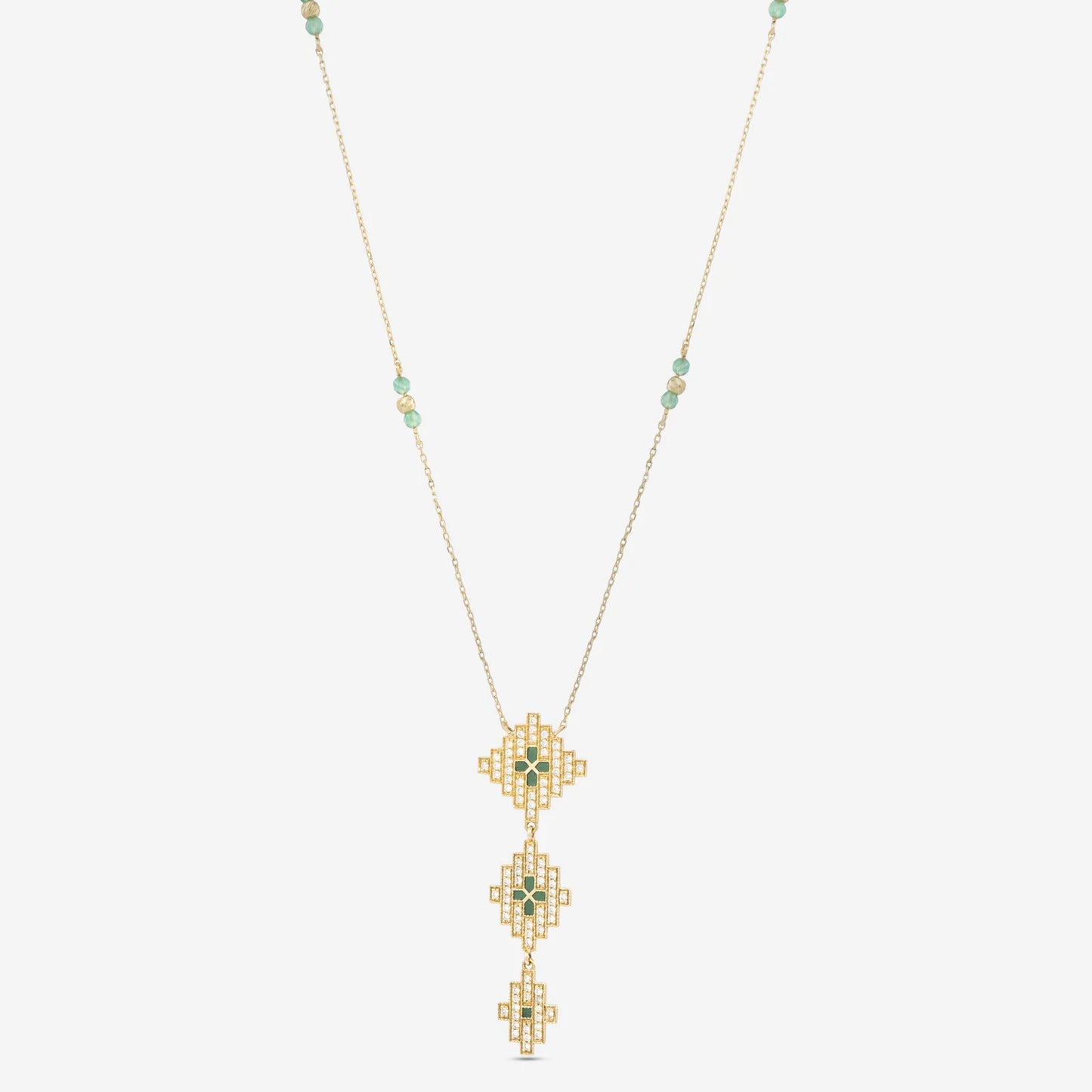 18K Gold Diamond and Emerald Staircase Necklace