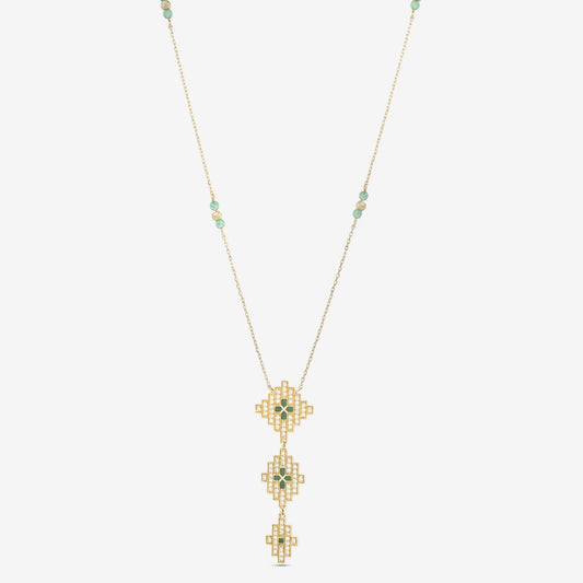 18K Gold Diamond and Emerald Staircase Necklace