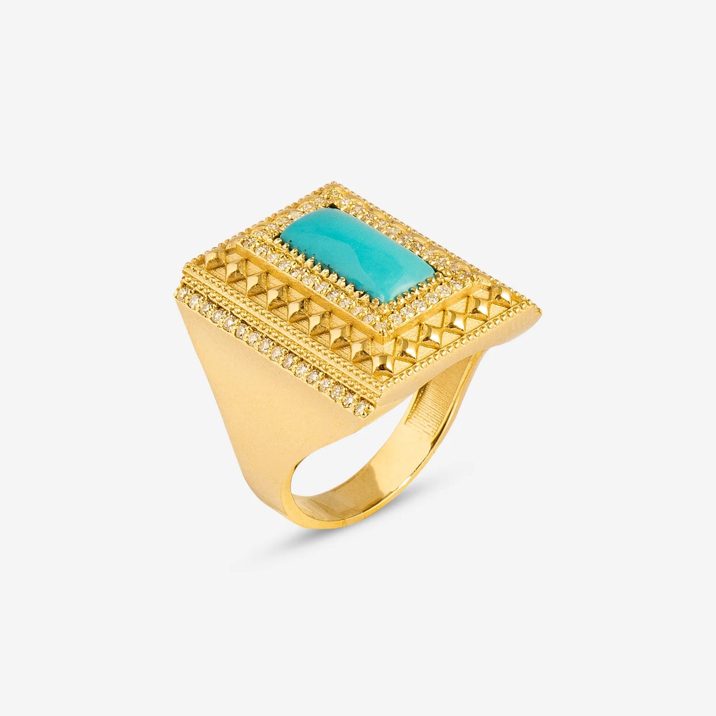 18K Gold Turquoise Window Ring with Diamond