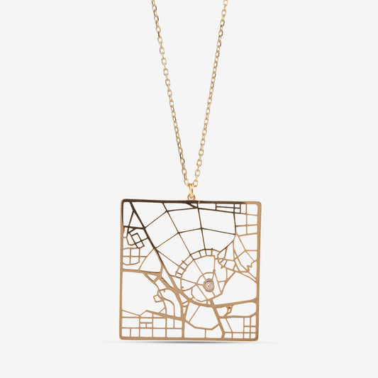 18K Gold Diamond Square Necklace