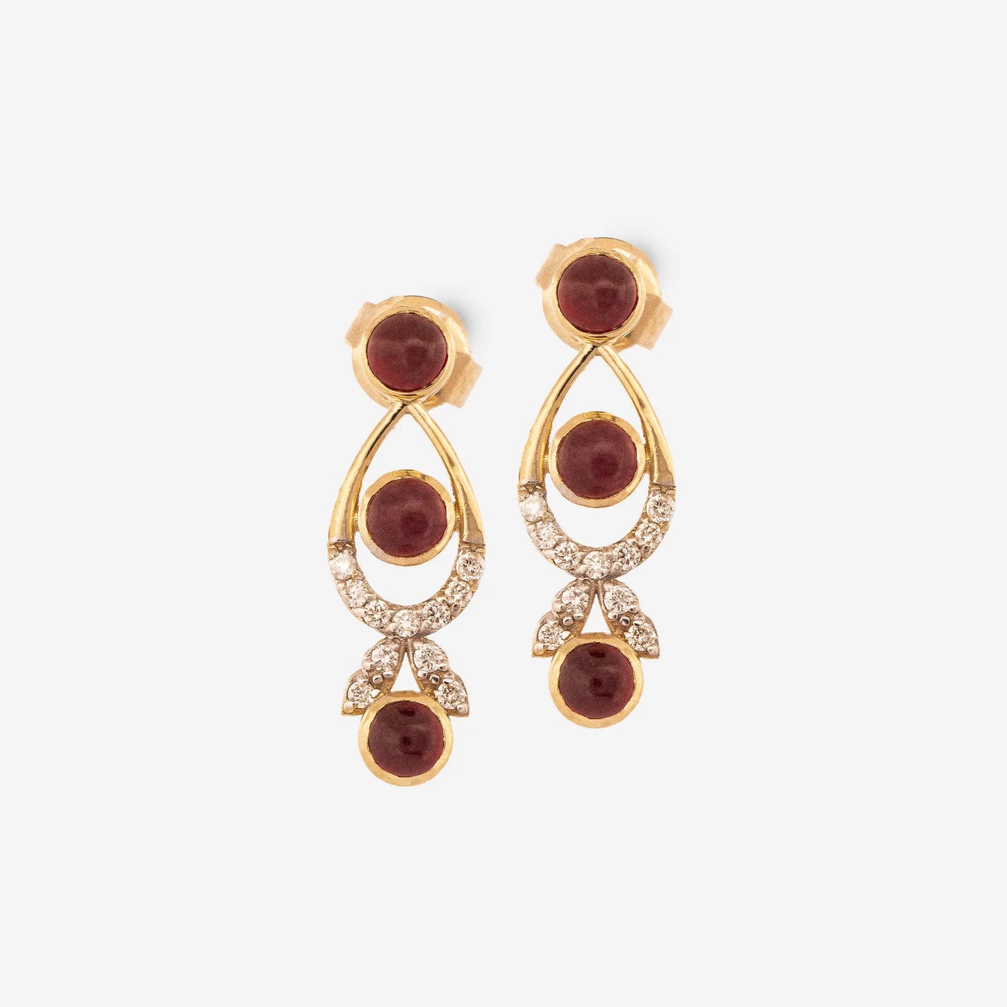 18K Gold Diamond Ruby Chain Earrings