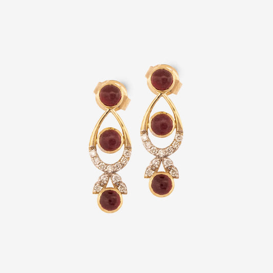 18K Gold Diamond Ruby Chain Earrings