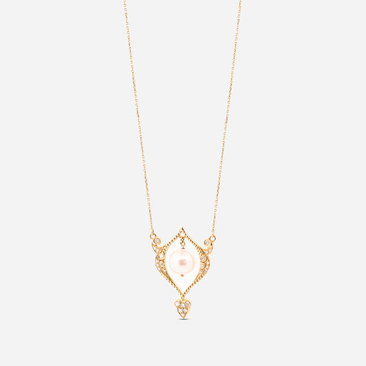 18K Gold Diamond Mysterious Pearl Eye Necklace