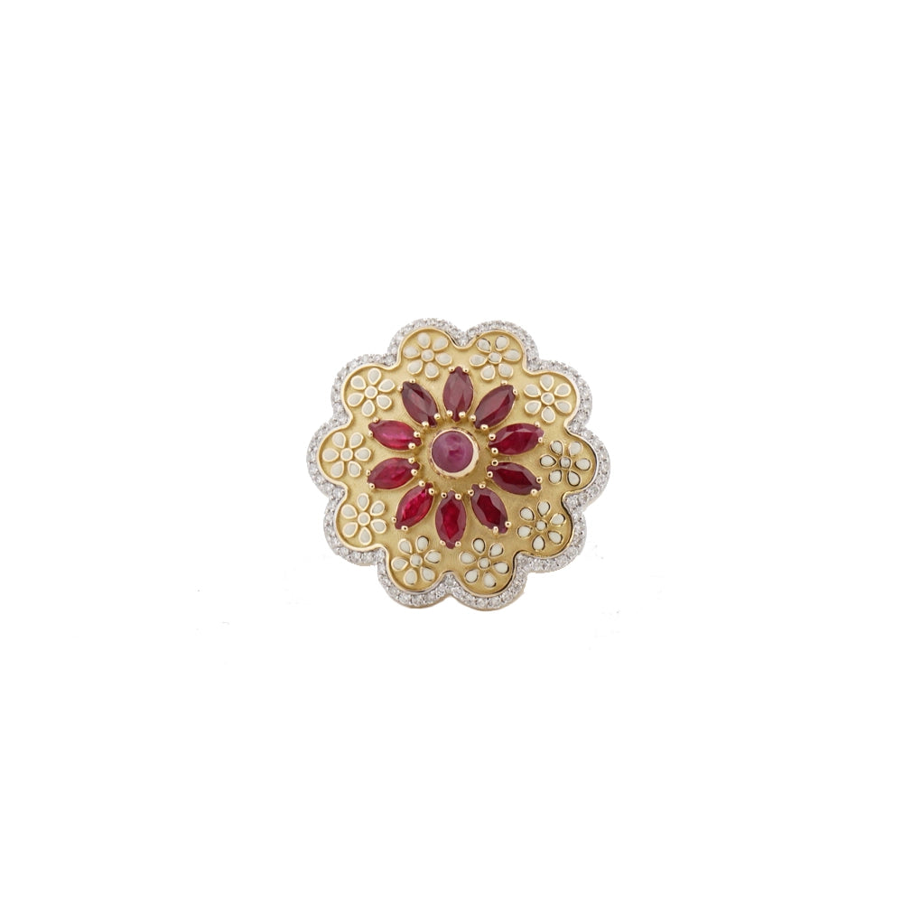 18K Gold Diamond Ruby Ring