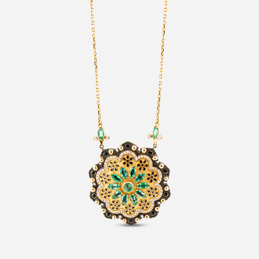 18K Gold Diamond and Emerald Gevher Şad Necklace