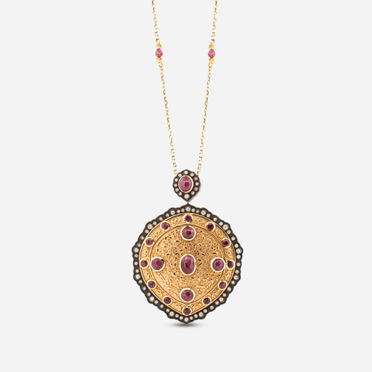 18K Gold Diamond Ruby Necklace