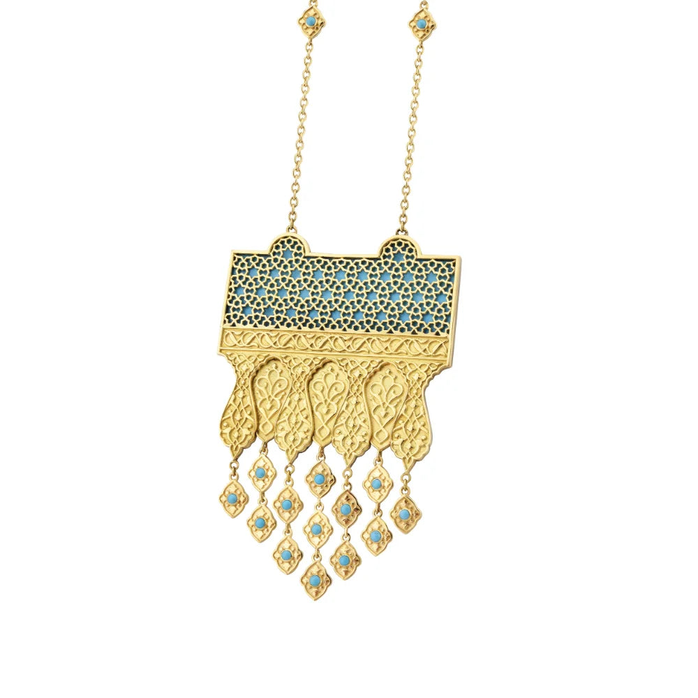 18K Gold Turquoise Waterfall Necklace