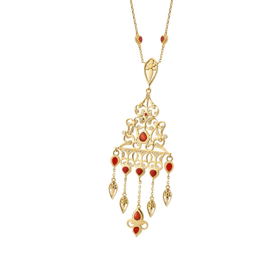 18K Gold Red Enamel Gorgeous Necklace