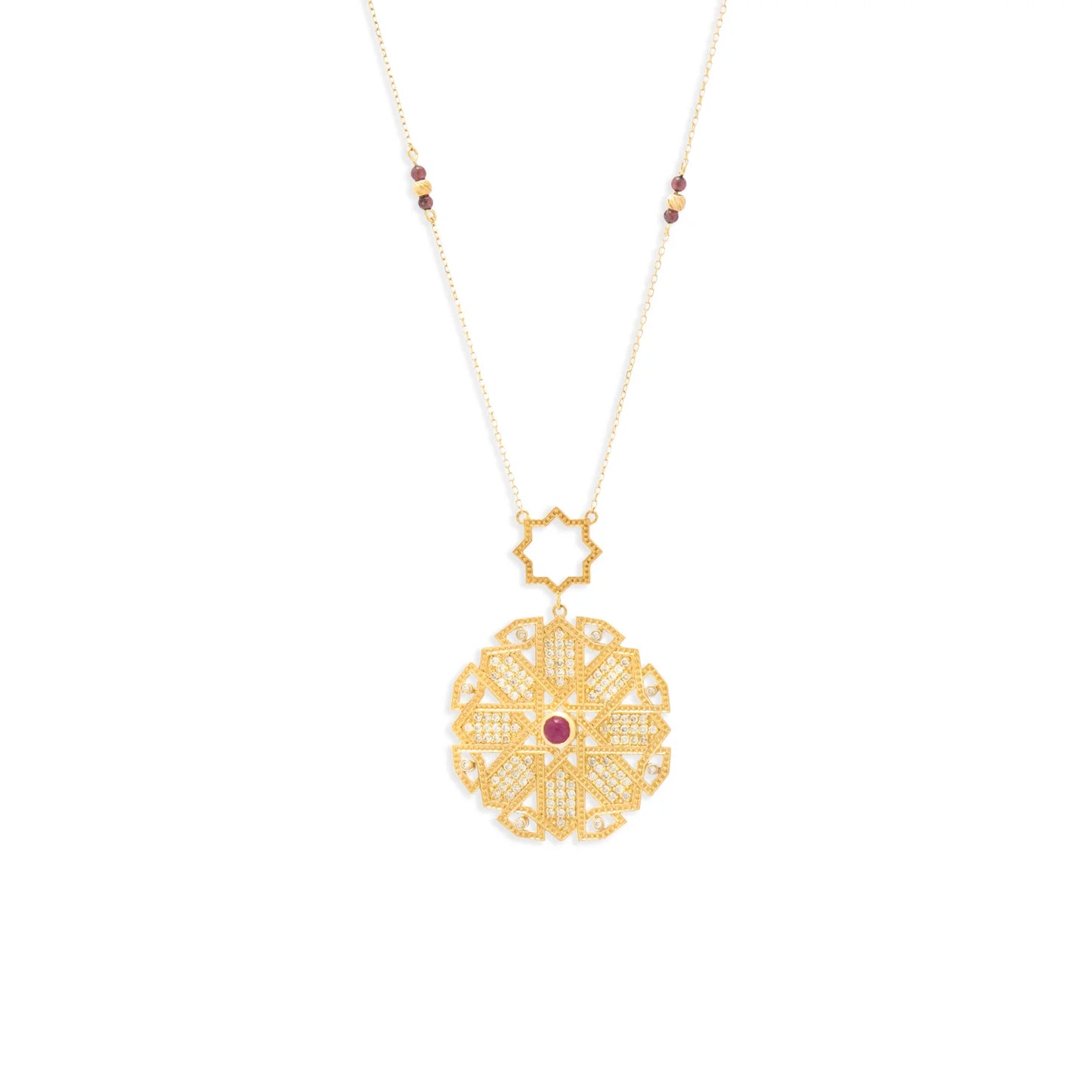 18K Gold Diamond Ruby Star Necklace
