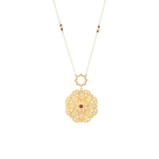 18K Gold Diamond Ruby Star Necklace
