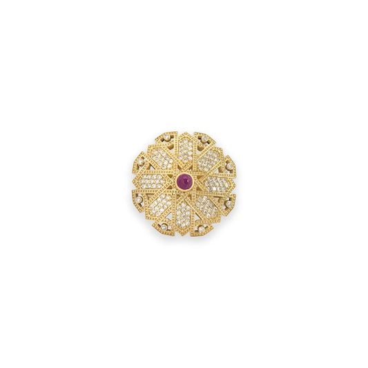 18K Gold Diamond Palace Flower Ruby Ring