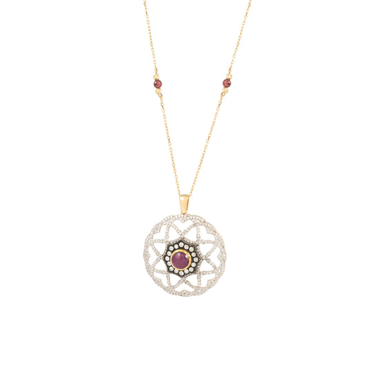18K Gold Diamond Ruby Necklace