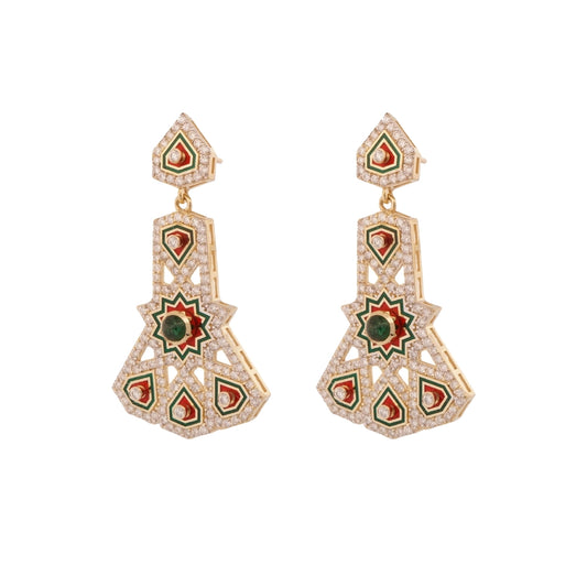 18K Gold Diamond Emerald Earrings