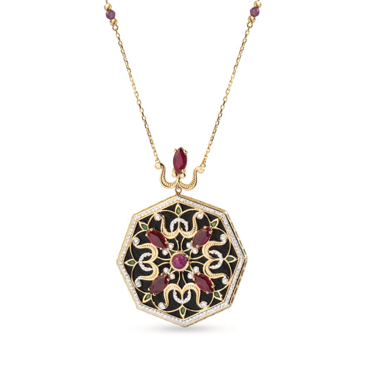 18K Gold Diamond Ruby Necklace