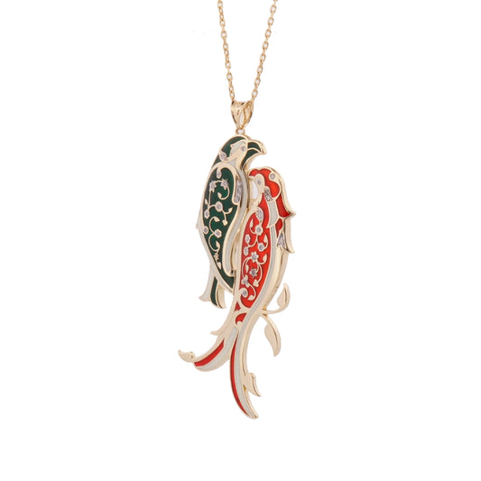 18K Gold Diamond Birds Motif Necklace