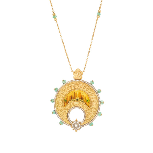 18K Gold Diamond Emerald Necklace