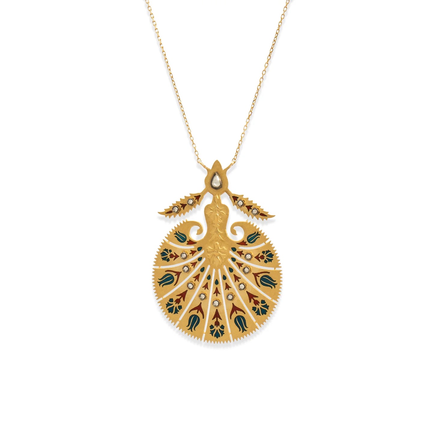 18K Gold Peacock Necklace with Diamonds