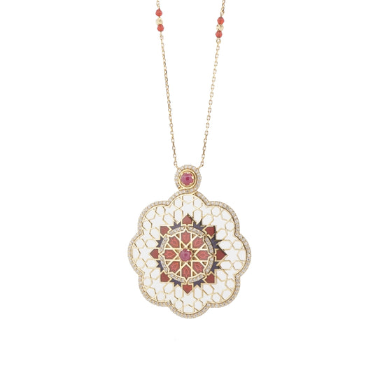 18K Gold Diamond Ruby Necklace