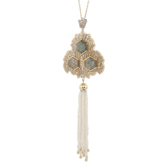 18K Gold Diamond Emerald Necklace