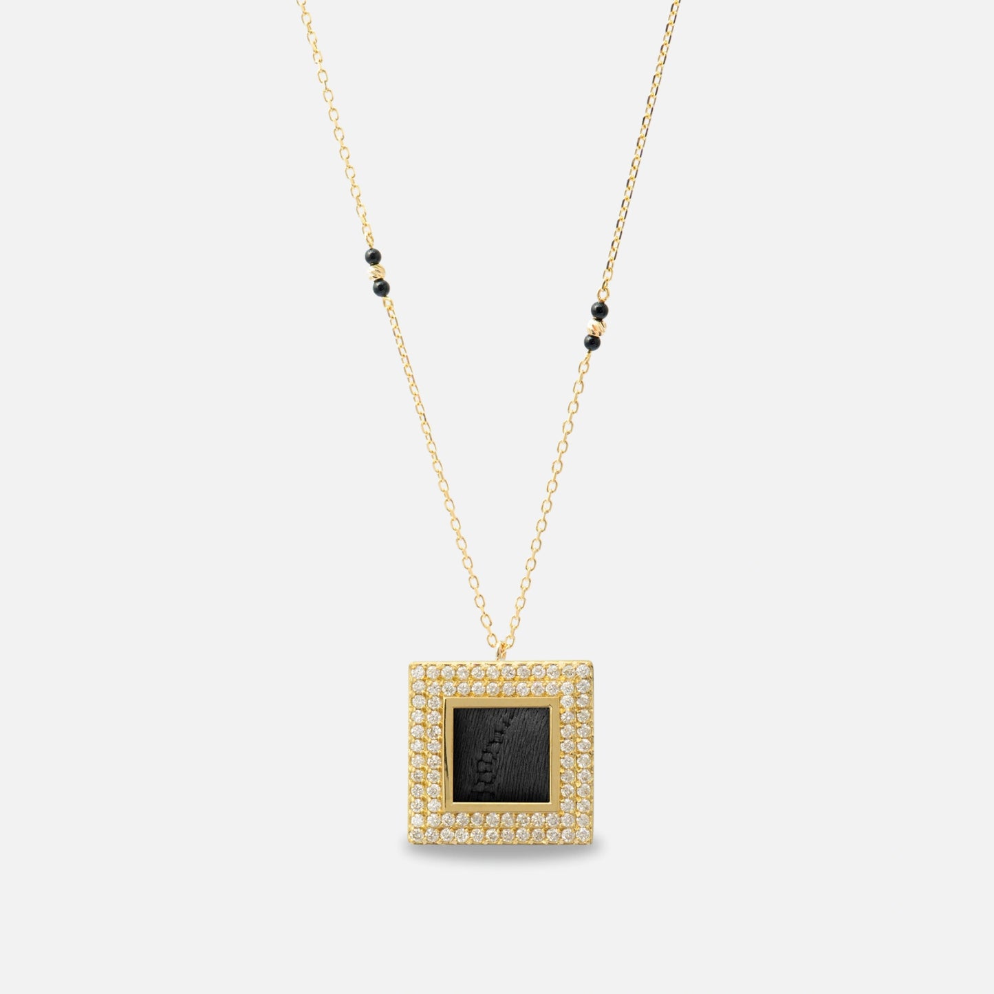 18K Gold Zircon Kiswah Al-Kaabah Square Necklace